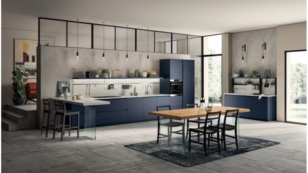 Cucina Moderna Liberamente in laccato opaco Blu Moon di Scavolini