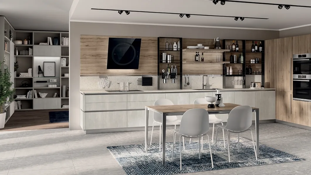 Cucina Moderna Liberamente Concrete Jersey e Rovere Voyage di Scavolini