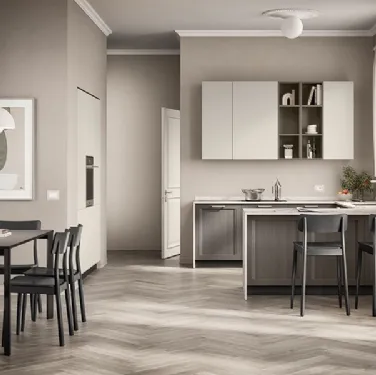 Cucina su misura con penisola Sax in decorativo Rovere Town di Scavolini